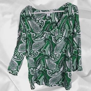 1X  Liz Claiborne Green Paisley Print top